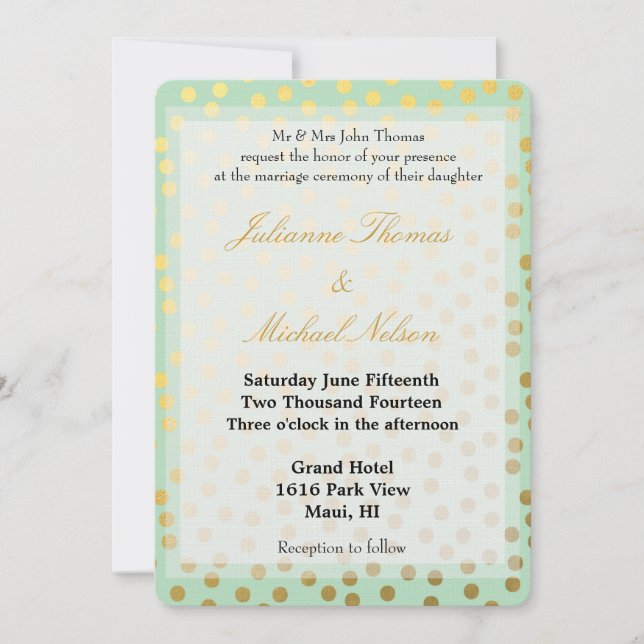 Invitation Mariage de points d'or de la monnaie chic (Devant)