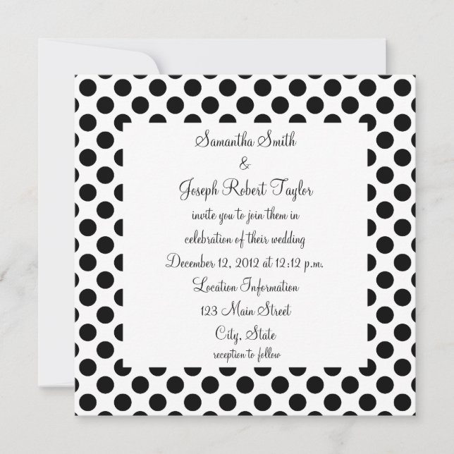 Invitation Mariage de points Polka blanc et noir (Devant)