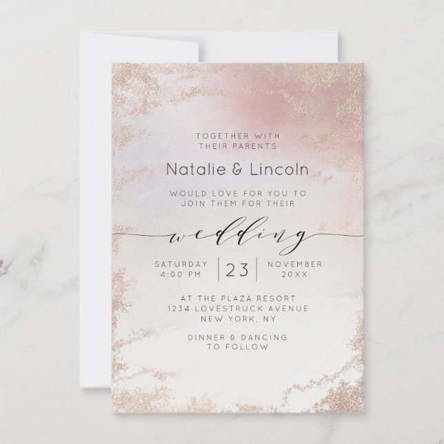 Invitation Mariage de police de script de polices Ombre Blush (Devant)