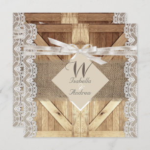 Invitation Mariage de porte rustique Beige Blanc dentelle Boi