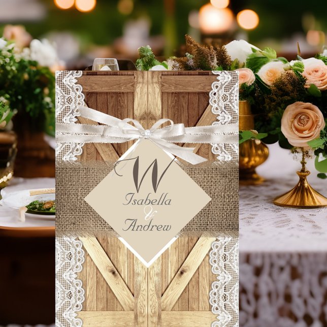 Invitation Mariage de porte rustique Beige Blanc dentelle Boi (Créateur téléchargé)