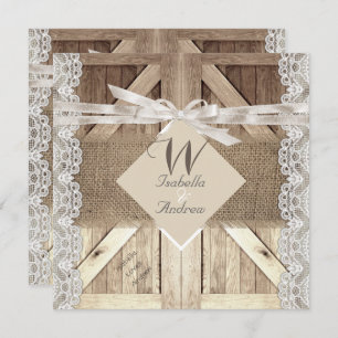 Invitation Mariage de porte rustique dentelle beige de bois B