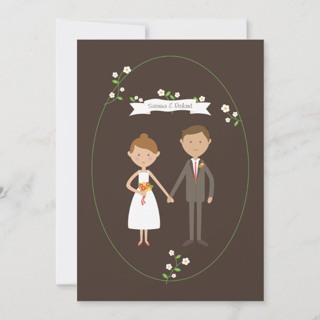 Invitation Mariage de portrait en couple de dessin illustré (Dos)