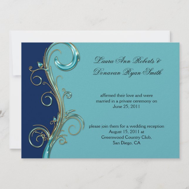 Invitation Mariage de poste de la marine Blue Aqua Gold (Devant)