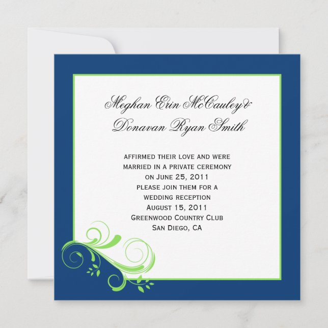 Invitation Mariage de poste de la Marine Blue Lime Green (Devant)