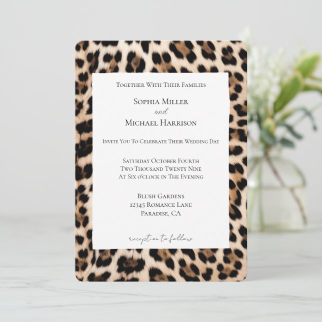 Invitation Mariage de Poster de animal Léopard Noir Brown (Debout devant)