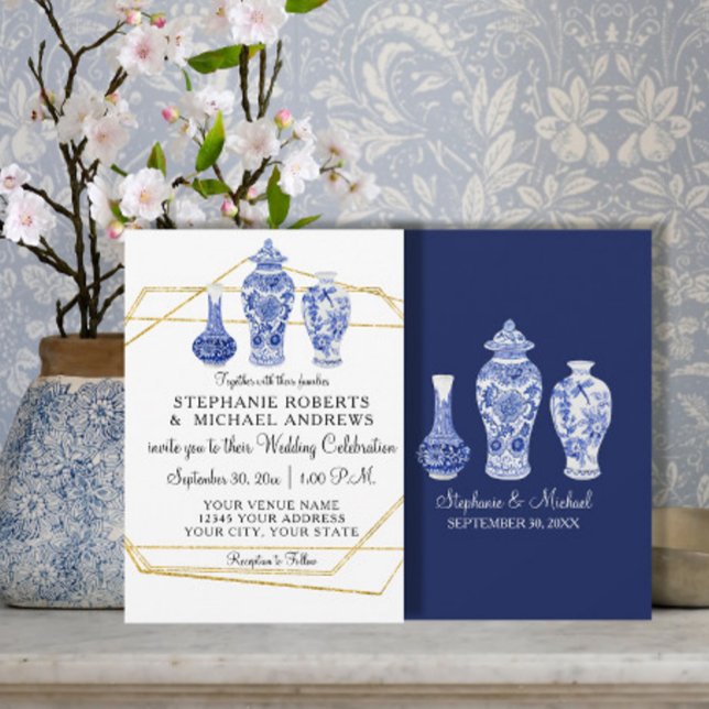 Invitation Mariage de poterie Vintage Vintage marine (Créateur téléchargé)