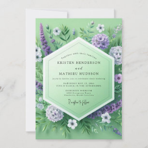Invitation Mariage de prairie florale vert menthe