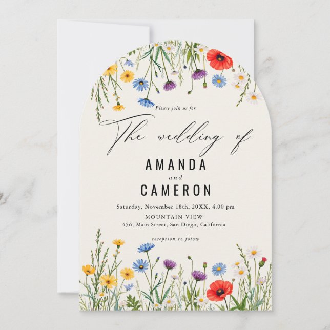 Invitation Mariage de prairie sauvage de printemps (Devant)