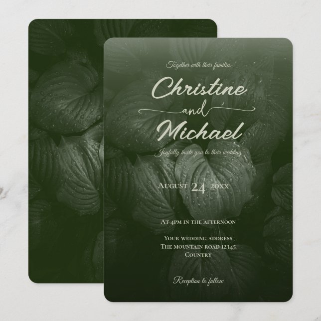 Invitation Mariage de printemps à la feuille verte (Devant / Derrière)