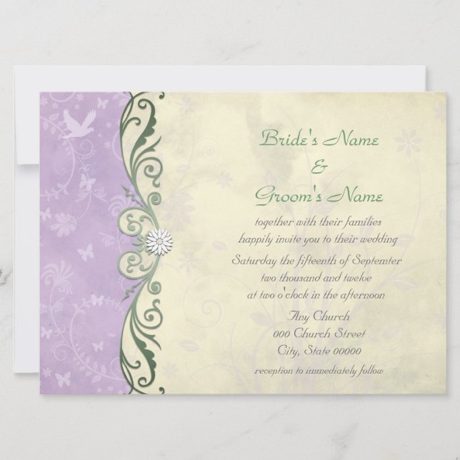 Invitation Mariage de printemps à la lavande et au jaune doux (Devant)