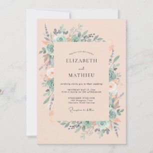 Invitation Mariage de printemps à l'aquarelle douce pêche