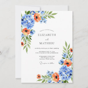 Invitation Mariage de printemps au fleur d'orange bleue