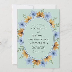 Invitation Mariage de printemps aux fleurs bleu clair