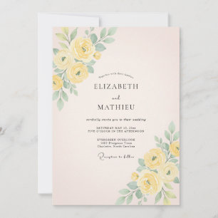 Invitation Mariage de printemps aux fleurs délicates jaunes