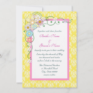 Invitation Mariage de printemps aux fleurs jaunes roses vif