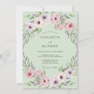 Invitation Mariage de printemps aux fleurs roses de lavande