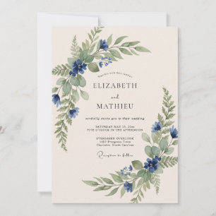 Invitation Mariage de printemps bio bleu marine