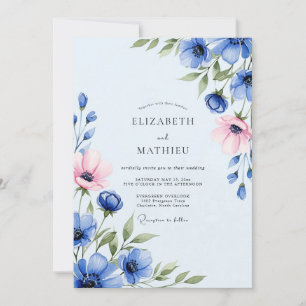 Invitation Mariage de printemps bleu azur poli