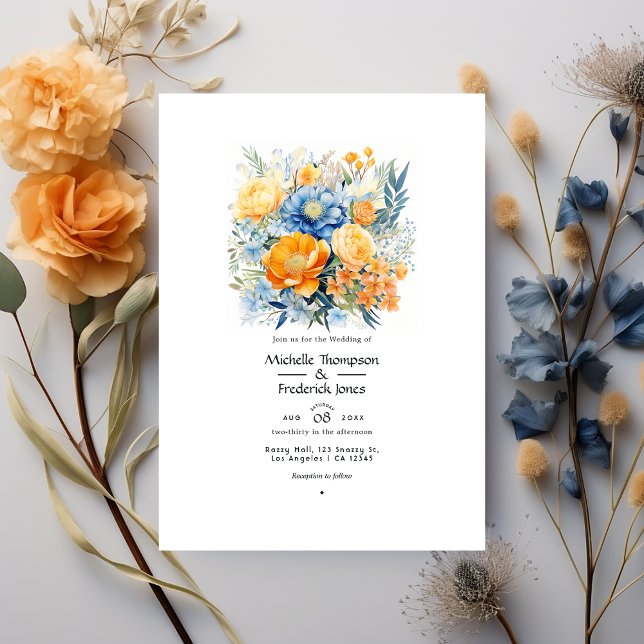 Invitation Mariage de printemps bleu et orange pâle (Créateur téléchargé)