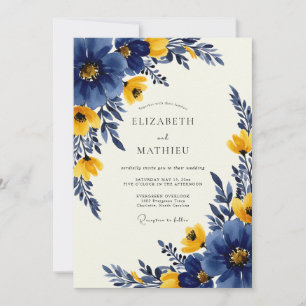 Invitation Mariage de printemps bleu marine audacieux