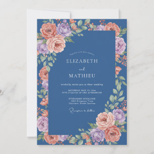 Invitation Mariage de printemps bleu marine lumineux