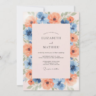 Invitation Mariage de printemps bleu poussiéreux et joyeux
