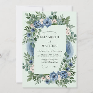 Invitation Mariage de printemps bleu poussiéreux éthéré