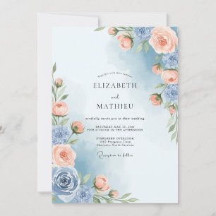 Invitation Mariage de printemps bleu poussiéreux peint à l'aq