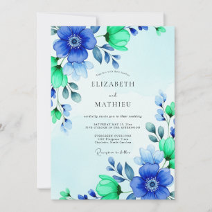 Invitation Mariage de printemps bleu royal lumineux