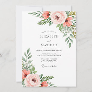 Invitation Mariage de printemps corail éthéré rose