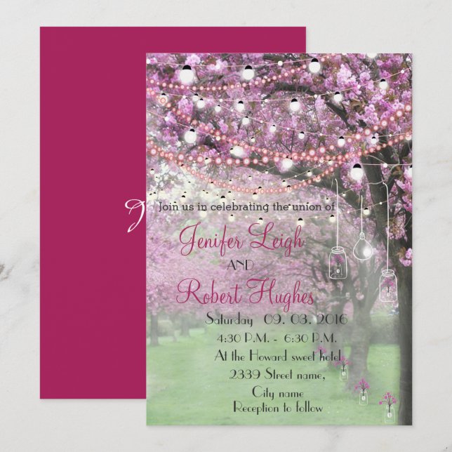 Invitation Mariage de printemps de cerise en fleurs (Devant / Derrière)