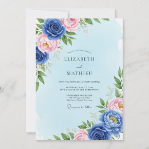 Invitation Mariage de printemps délicat bleu royal