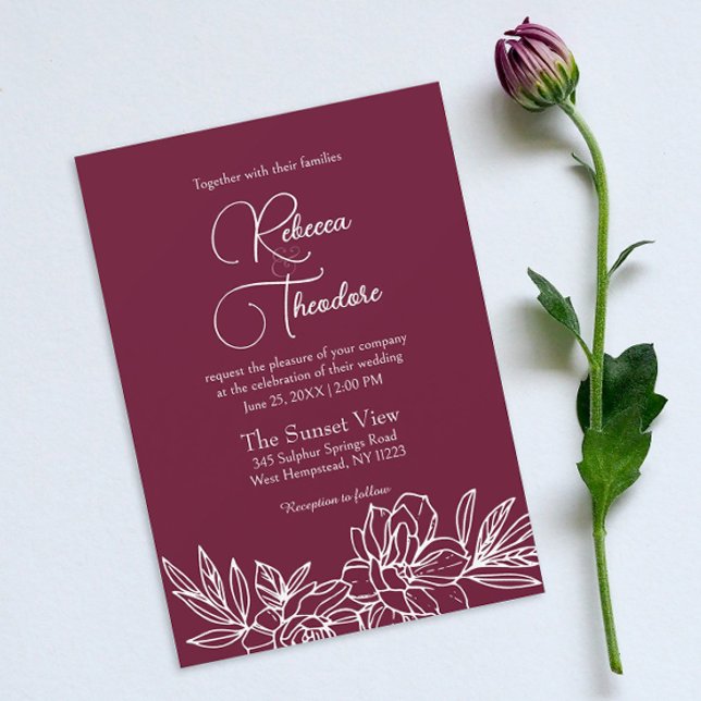 Invitation Mariage de printemps élégant en Bourgogne moderne (
Introducing our simple floral wedding invitation, radiating elegance for your special day.)