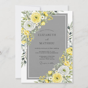 Invitation Mariage de printemps élégant gris jaune