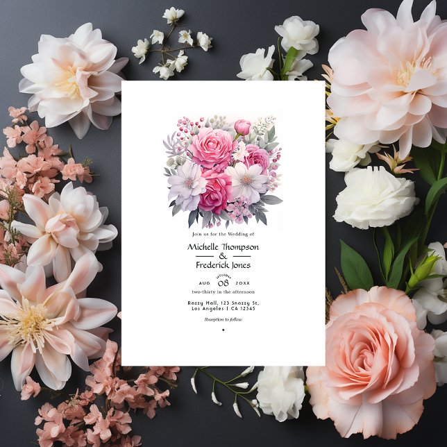 Invitation Mariage de printemps en argent et rose doux (Créateur téléchargé)
