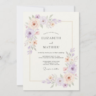 Invitation Mariage de printemps éthéré lavande et pêche
