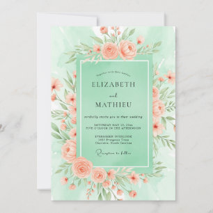 Invitation Mariage de printemps fleuri vert menthe