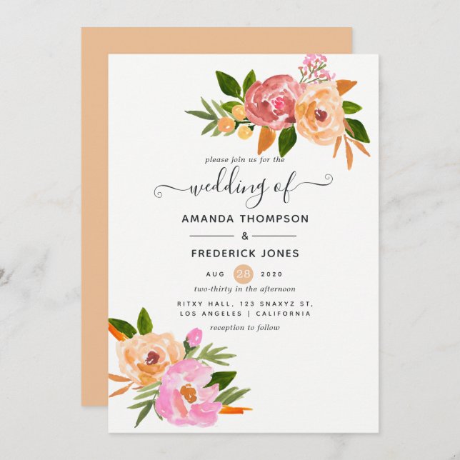 Invitation Mariage de printemps floral (Devant / Derrière)