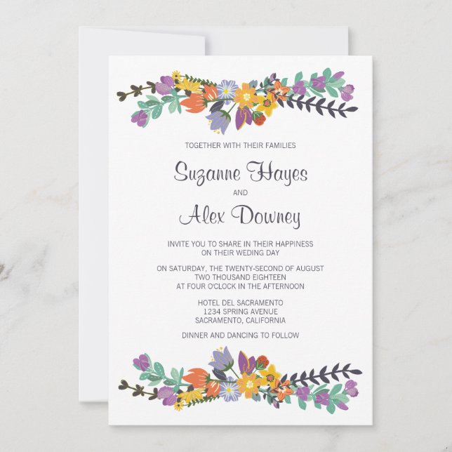 Invitation Mariage de printemps floral brillant (Devant)