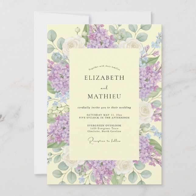 Invitation Mariage de printemps floral lavande peint à la mai (Devant)