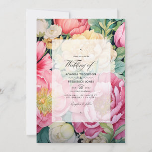 Invitation Mariage de printemps floral rose, vert et or