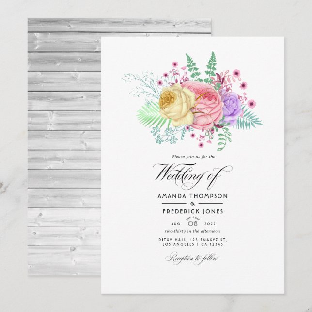 Invitation Mariage de printemps floral rustique (Devant / Derrière)