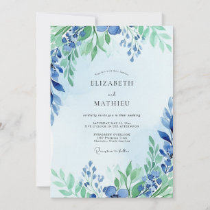 Invitation Mariage de printemps gracieux bleu poussiéreux