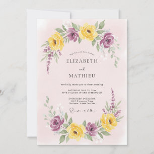 Invitation Mariage de printemps jaune violet brillant