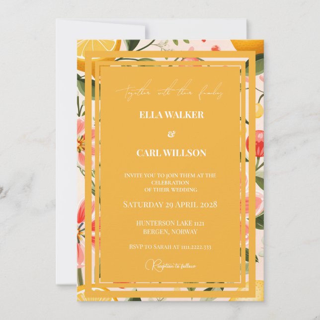 Invitation Mariage de printemps Orange Clair et Audacieux Amo (Devant)