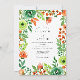 Invitation Mariage de printemps Orange Émeraude Vert Étincela