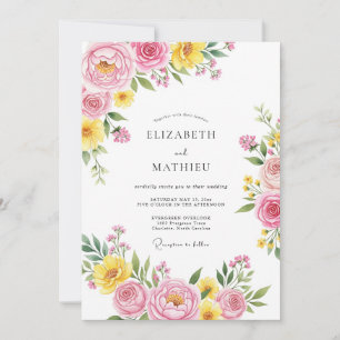 Invitation Mariage de printemps poétique rose jaune
