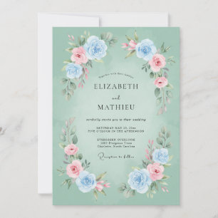 Invitation Mariage de printemps poétique vert menthe