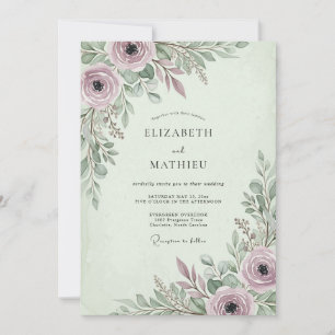 Invitation Mariage de printemps poétique vert sauge